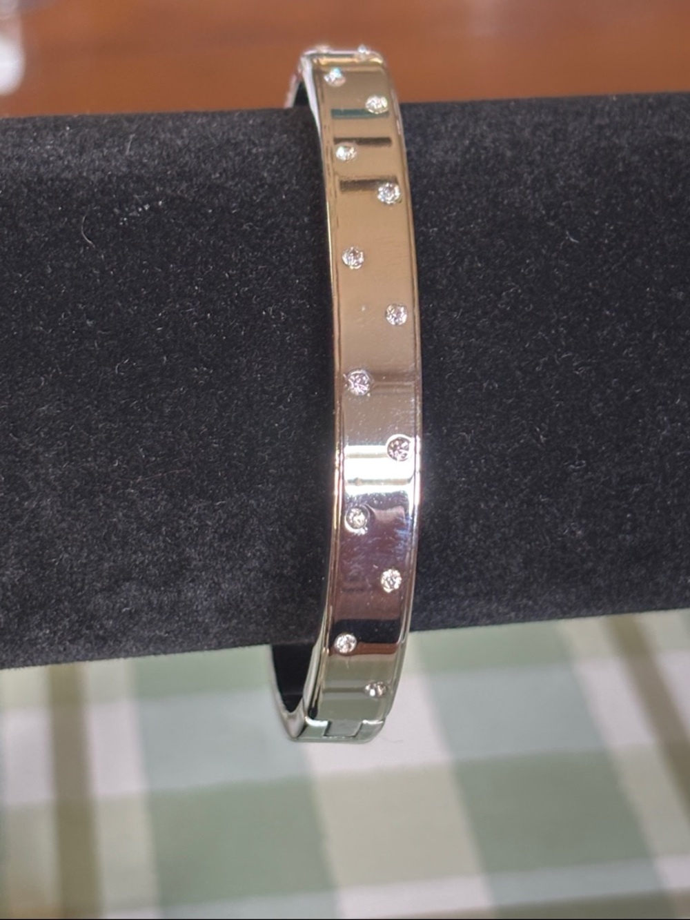 Vintage Monet Silver-tone Crystal Accent Hinged Bangle Bracelet